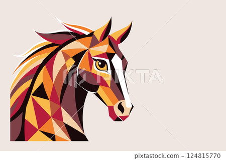 Geometric polygonal silhouette of horse head. Banner of the Year of the Horse. Greeting card. Illustration. 124815770
