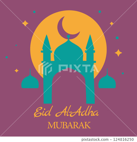 A colorful drawing of a building with a crescent moon A colorful drawing of a building with a crescent moon 124816250