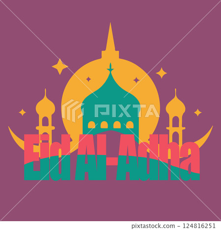 A colorful drawing of a building with a crescent moon A colorful drawing of a building with a crescent moon 124816251