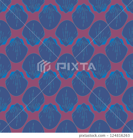 A blue and purple patterned background with a blue shells 124816263
