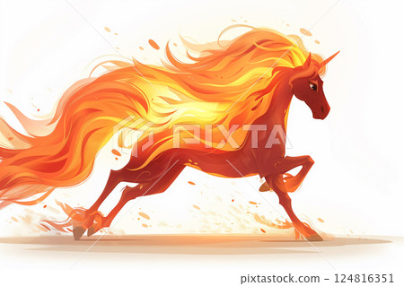 Drawing of a horse with vibrant orange and yellow hair 124816351