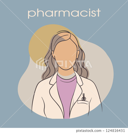 A woman doctor in a white lab coat. The image is titled "Pharmacist" 124816431