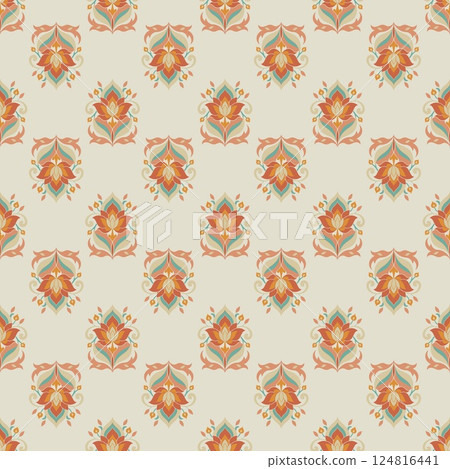 A pattern of flowers and leaves in a variety of colors A pattern of flowers and leaves in a variety of colors 124816441