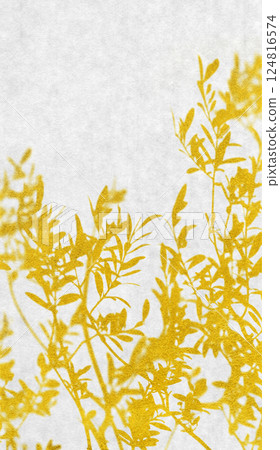 用金箔繪製的逼真樹葉的日式剪影藝術 124816574