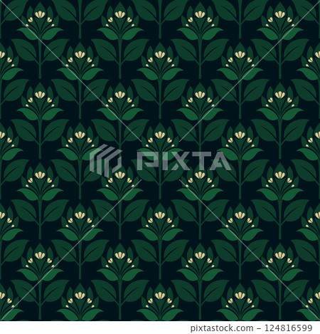 A green floral patterned background with a green leafy design A green floral patterned background with a green leafy design 124816599