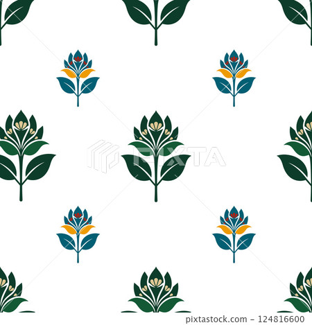A pattern of flowers with green leaves and yellow flowers 124816600