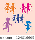 A group of children are running and holding hands 124816605