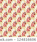 A pattern of flowers and leaves in a tan and white color scheme 124816606