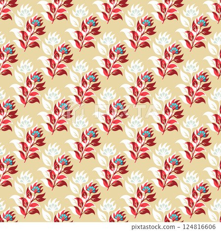 A pattern of flowers and leaves in a tan and white color scheme 124816606