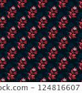 A blue and red floral pattern is displayed on a black background 124816607