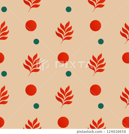 A pattern of red leaves and green circles 124816658