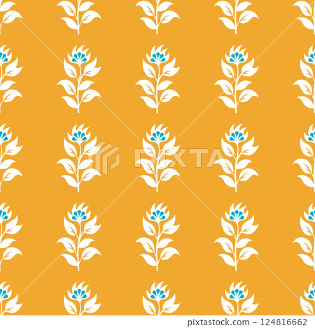A pattern of yellow flowers with blue accents A pattern of yellow flowers with blue accents 124816662