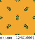 A yellow background with green leaves and flowers 124816664