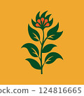 A flower with green leaves and orange petals 124816665