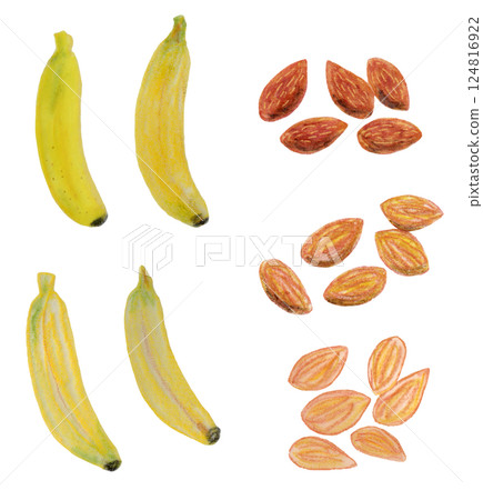 香蕉和杏仁水彩和彩色鉛筆畫 124816922