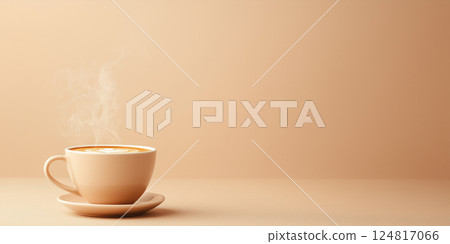 Coffee Cup with Steam Rising Set Against a Minimalist Background for Relaxation Mocha Mousse colored 124817066