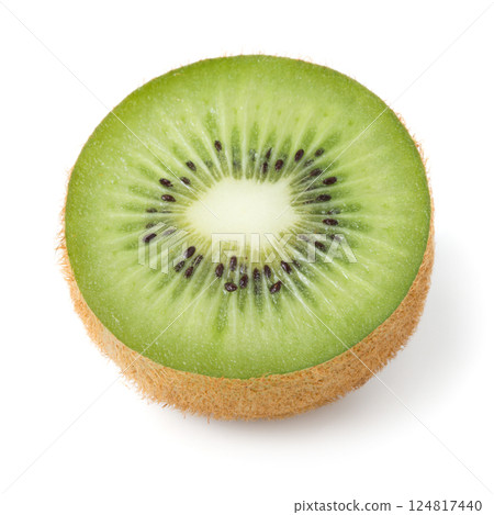 Half of ripe juicy kiwi fruit on white background Half of ripe juicy kiwi fruit on white background 124817440