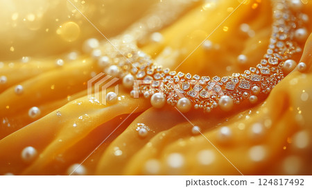 Close-up view of exquisite jewelry on fabric Basanta Panchami 124817492