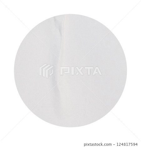 Blank White round crumpled paper circle promotion sticker vintage label cutout isolated on a transparent background Blank White round crumpled paper circle promotion sticker vintage label cutout isolated on a transparent background 124817594