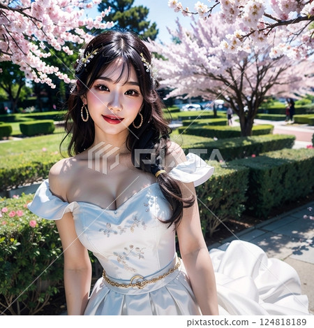 Under the cherry blossoms: Wedding dress cosplay 124818189