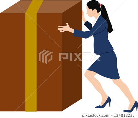 Illustration of a businesswoman pushing luggage Illustration of a businesswoman pushing luggage 124818235