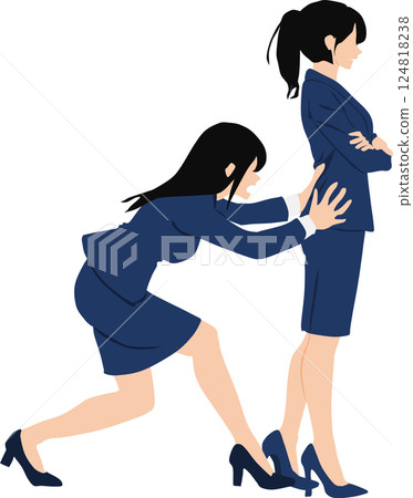 Illustration of a businesswoman pushing her back Illustration of a businesswoman pushing her back 124818238