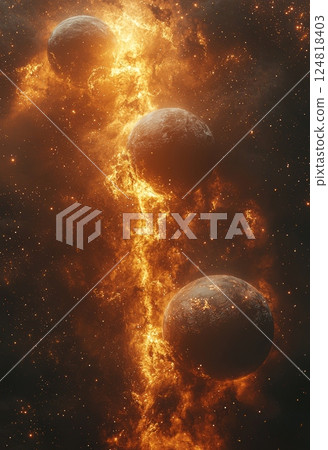 Breathtaking Cosmic Scenery Featuring Glowing Planets in Space 124818403