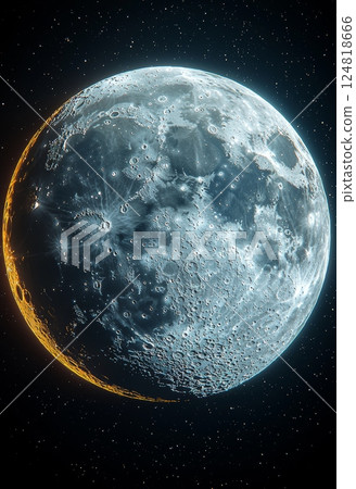 Radiant Cosmic View of a Hypnotic Moon in a Starry Universe Background 124818666