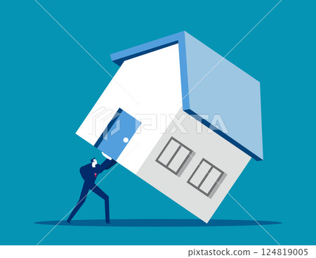 Problem solving, businessmen struggling to move up housing Problem solving, businessmen struggling to move up housing 124819005