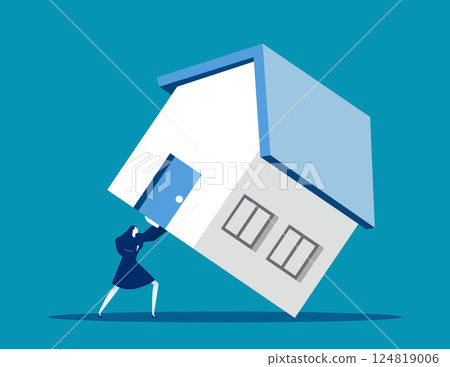 Problem solving, businesswomen struggling to move up housing Problem solving, businesswomen struggling to move up housing 124819006