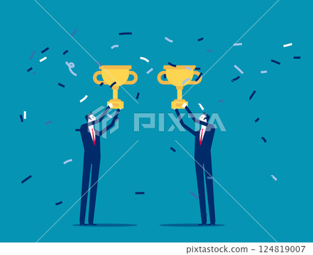 Trophy winners, Business team with partner that trophy for a toast 124819007