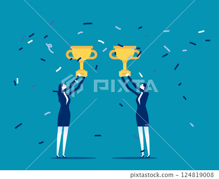 Trophy winners, Business team with partner that trophy for a toast 124819008