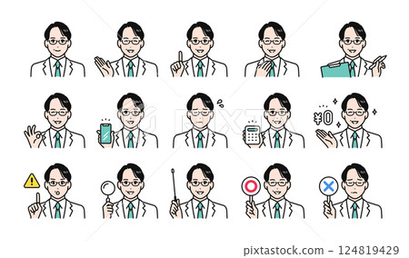 身穿白大褂的中年男子各種表情變化集 124819429