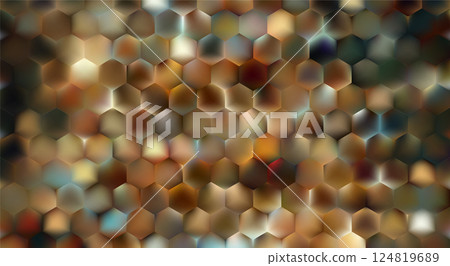 Golden abstract hexagon mosaic background. Glowing gold honeycomb Golden abstract hexagon mosaic background. Glowing gold honeycomb 124819689