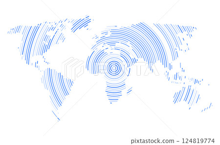 World map design made of blue concentric lines forming a global abstract technology concept. World World map design made of blue concentric lines forming a global abstract technology concept. World 124819774