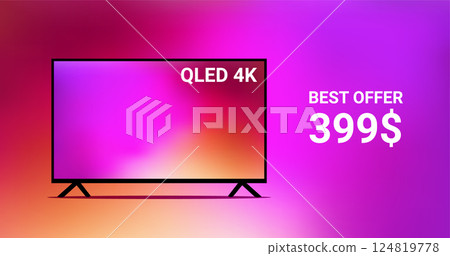 QLED 4K television sale. Affordable and high-quality display with vibrant colors and modern design. 124819778