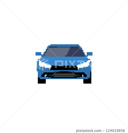 Pixelated sports car icon in front view. Retro pixel art sports car simple detailing vehicle retro Pixelated sports car icon in front view. Retro pixel art sports car simple detailing vehicle retro 124819856