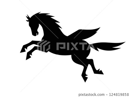 Pegasus horse logo icon. Horse silhouette black mythical animal greek vector wings icon. 124819858