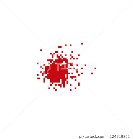 Red blood splatter in pixel art style. Pixelated blood stain with drips in a retro design. 124819861