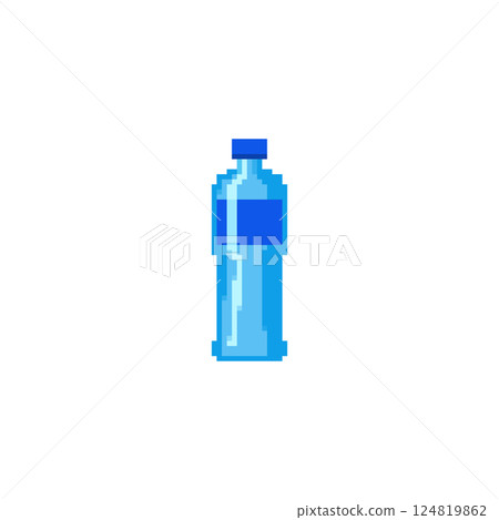 Pixel water bottle icon. Retro pixel icon plastic water bottle minimal drink hydration container Pixel water bottle icon. Retro pixel icon plastic water bottle minimal drink hydration container 124819862
