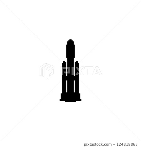 Pixel art black rocket silhouette. Minimalistic rocket icon in retro pixelated style. 124819865