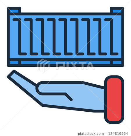 Hand with Blue Shipping Container icon vector symbol Hand with Blue Shipping Container icon vector symbol 124819964