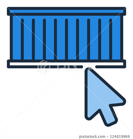 Mouse cursor with Blue Shipping Container vector sign 124819969