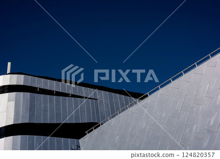 futuristic building with steel wall futuristic building with steel wall 124820357