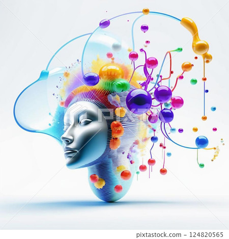 Creative illustration of a female face. Creative face silhouette with colorful drops around. AI generated. Creative illustration of a female face. Creative face silhouette with colorful drops around. AI generated. 124820565