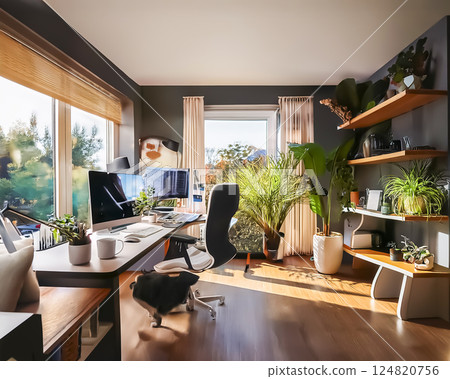 Image of a living room with a computer space 124820756