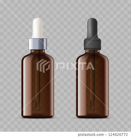Mockups glass bottles with pipette for skin care. 124820772