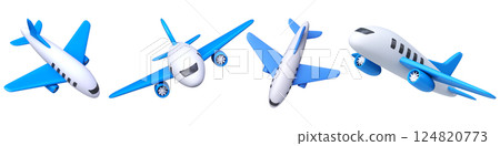 Set of 3D passenger planes, symbol of travel and flights Set of 3D passenger planes, symbol of travel and flights 124820773