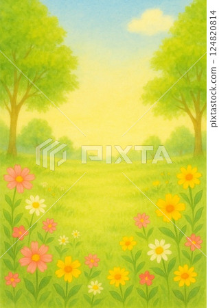 Spring blue sky and flower frame 124820814