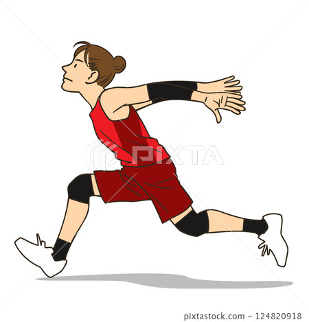 女排運動員跳躍前邁步 124820918